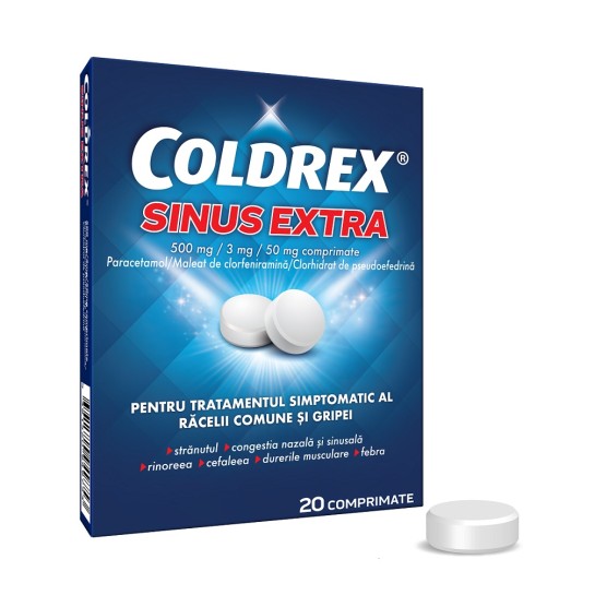 Coldrex sinus extra, 500mg/3mg/50mg, 20 comprimate, Perrigo