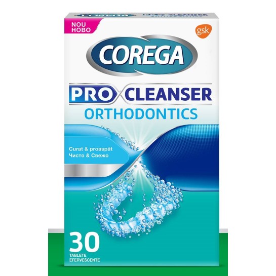 Corega Pro Cleanser Orthodontics - 30 tablete efervescente de curatare gutiere dentare