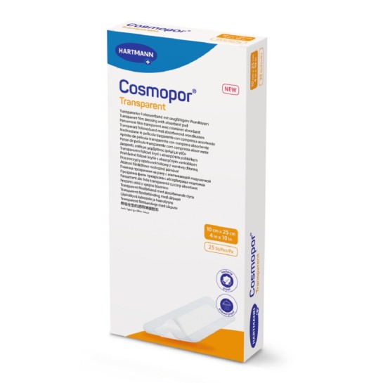 Cosmopor transparent, Plasture transparent cu compresa sterila 10 x 25 cm, 25 bucati, Hartmann