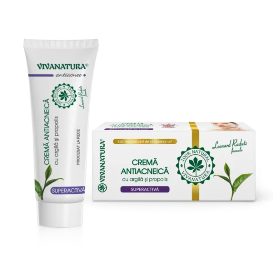 Cremă antiacneică cu argilă si propolis, 20 ml, VivaNatura
