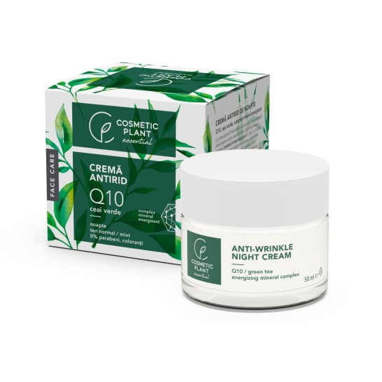 Cremă antirid de noapte Q10 + ceai verde si complex mineral energizant, 50ml, Cosmetic Plant