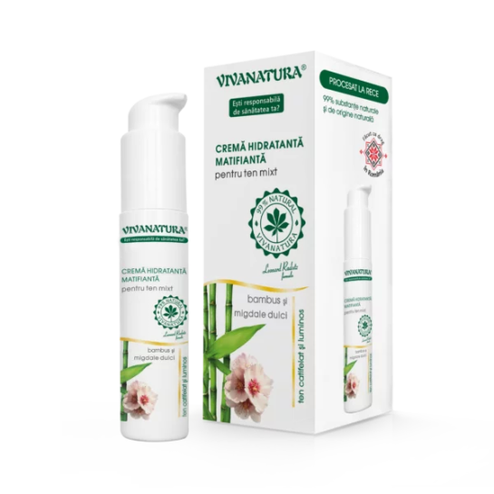 Cremă hidratantă matifiantă pentru ten mixt cu bambus si migdale, 45 ml, VivaNatura