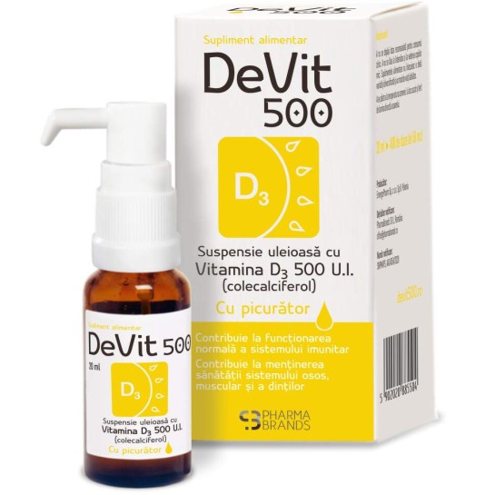 DeVit 500 suspensie uleioasa cu Vitamina D3, 500UI, 20 ml, Pharma Brands