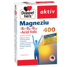 Doppelherz Aktiv Magneziu 400 + B1 + B6 + B12 + Acid Folic, 30 comprimate