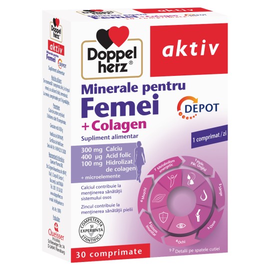 Doppelherz Aktiv Minerale pentru Femei + Colagen DEPOT, 30 comprimate