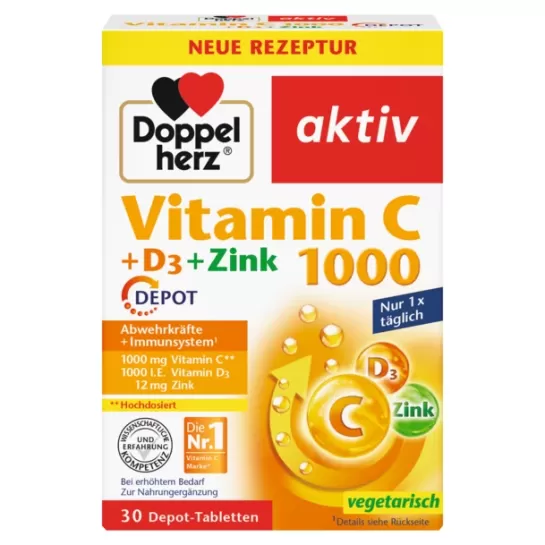 Doppelherz Aktiv Vitamina C 1000 + Vitamina D Depot, 30 comprimate