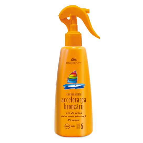 Emulsie pentru accelerarea bronzării SPF6 cu unt de cacao, ulei de morcov si vitamina E, 200ml, Cosmetic Plant