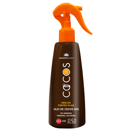 Emulsie plajă COCOS SPF50 cu ulei de cocos bio, 200ml, Cosmetic Plant