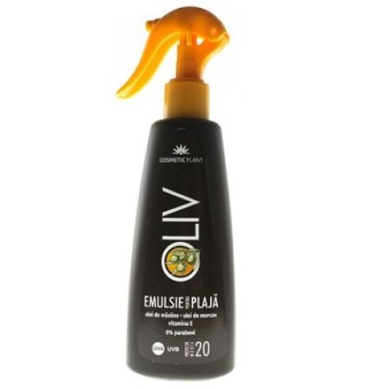 Emulsie plajă OLIV SPF20 cu ulei de morcov şi măsline, 200ml, Cosmetic Plant