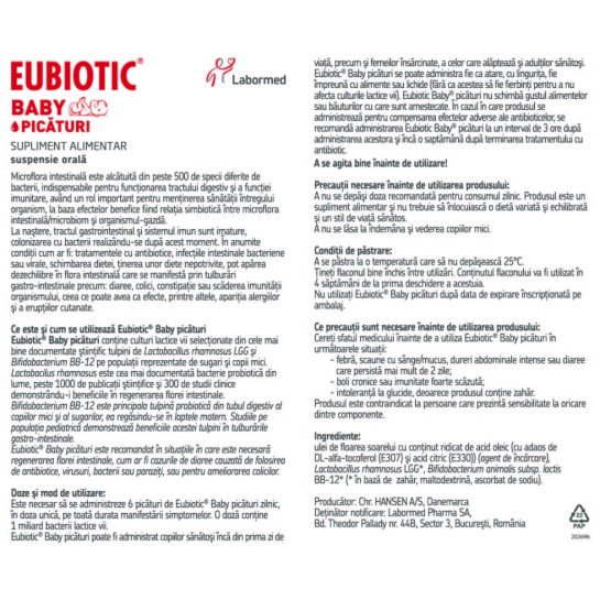 Eubiotic Baby Picături, Labormed, Supliment alimentar pe bază de tulpini bacteriene benefice