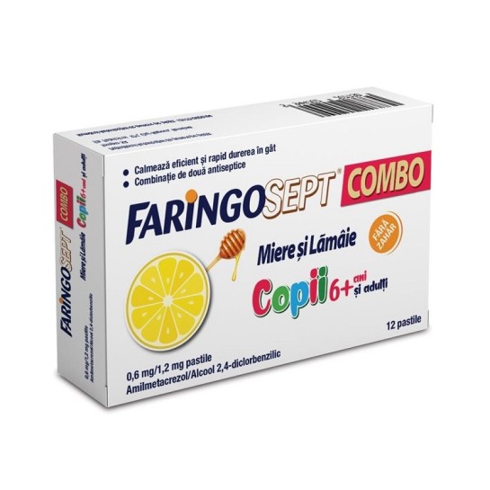 Faringosept combo miere si lămaie, 12 comprimate, Terapia