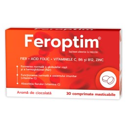 Feroptim aroma de ciocolata, 30 comprimate masticabile, Zdrovit