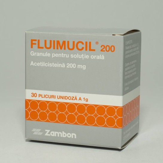Fluimucil 200mg/plic, 30 plicuri, granule pentru suspensie orală, Zambon