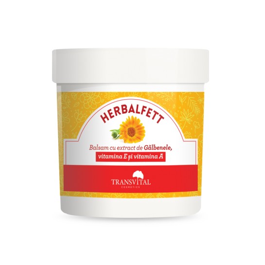 Herbalfett Balsam cu extract de Gălbenele, vitamina E si vitamina A, 250 ml, Transvital