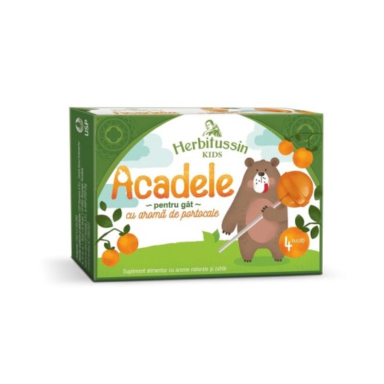 Herbitussin Kids acadele portocale, 4 bucati