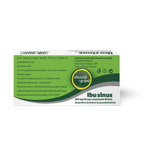 Ibusinus, 200mg/30mg, 20 comprimate filmate. Răceală si gripă, antiinflamator, analgezic, antipiretic, Labormed