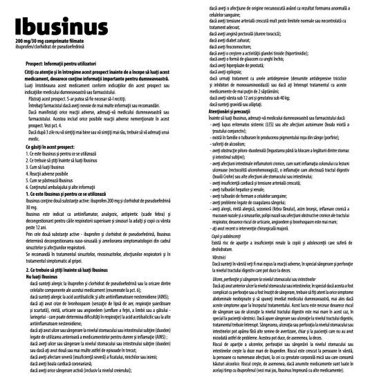 Ibusinus, 200mg/30mg, 20 comprimate filmate. Răceală si gripă, antiinflamator, analgezic, antipiretic, Labormed