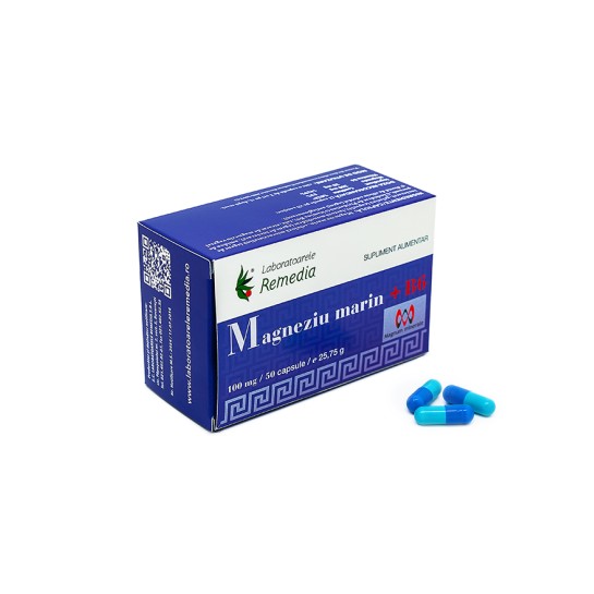 Magneziu marin 100mg + B6, 50 capsule, Remedia