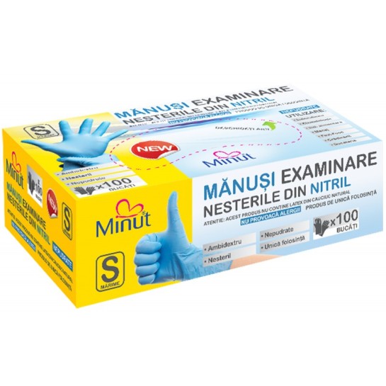 Mănusi examinare nepudrate nitril albastre L, Minut