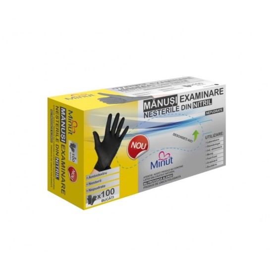 Mănusi examinare nepudrate nitril negre M, Minut