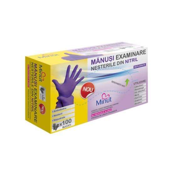 Mănusi examinare nepudrate nitril violet M, Minut