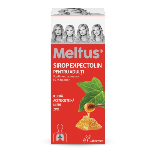 Meltus Expectolin pentru adulti, 100ml, supliment alimentar, Labormed, sirop cu miere, iederă, zinc, acetilcisteină 