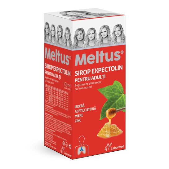 Meltus Expectolin pentru adulti, 100ml, supliment alimentar, Labormed, sirop cu miere, iederă, zinc, acetilcisteină 