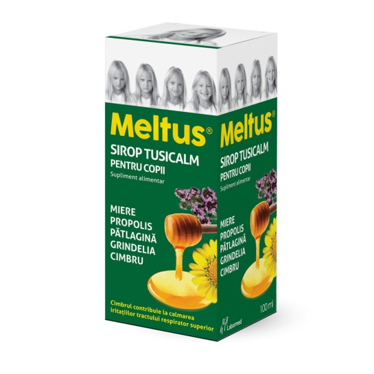 Meltus Tusicalm pentru copii, 100ml, supliment alimentar, Labormed, sirop cu miere, Cimbru, Grindelia, Pătlagină si tinctură de propolis 