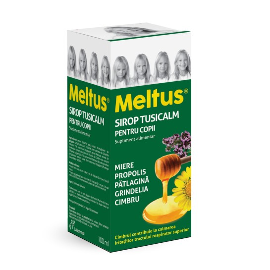 Meltus Tusicalm pentru copii, 100ml, supliment alimentar, Labormed, sirop cu miere, Cimbru, Grindelia, Pătlagină si tinctură de propolis 