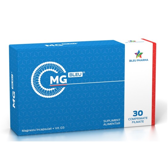 Mg Bleu, 30 comprimate, magneziu incapsulat + Vitamina D3, Bleu Pharma