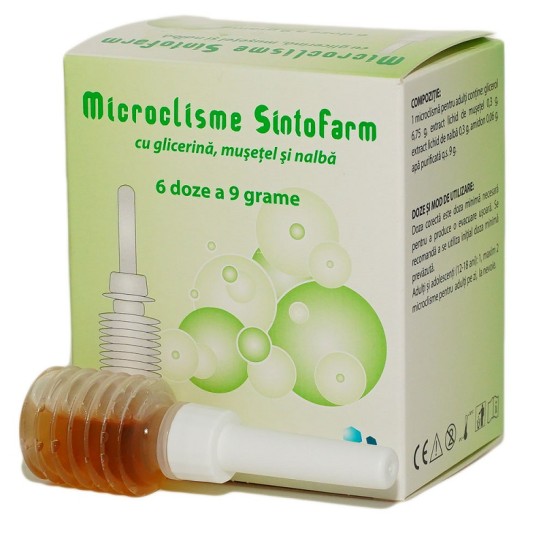 Microclisme adulti cu glicerină, musetel si nalbă, 6 bucăti, Sintofarm