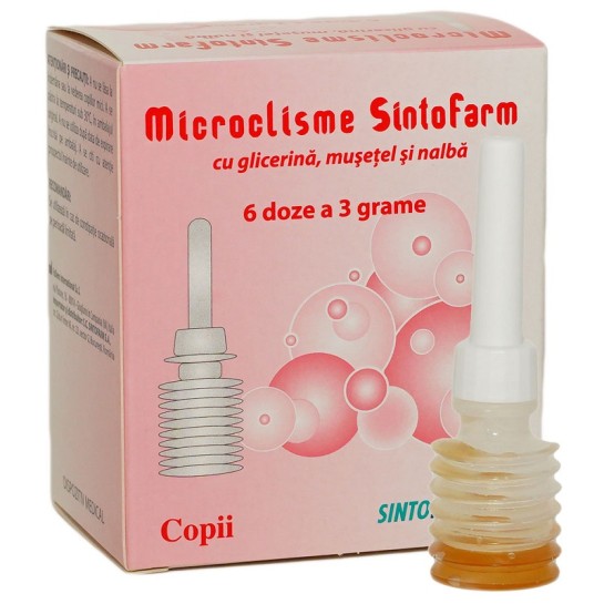 Microclisme copii cu glicerină, musetel si nalbă, 6 bucăti, Sintofarm