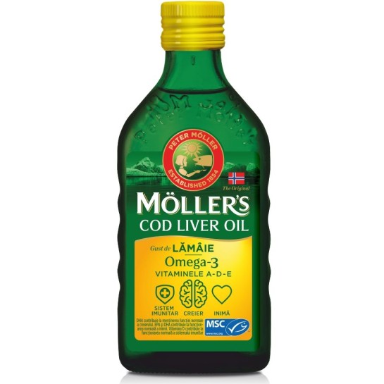 Möller’s cod liver oil omega3, aromă de lămaie, 250 ml