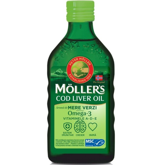 Möller’s cod liver oil omega3, aromă de mere verzi, 250 ml