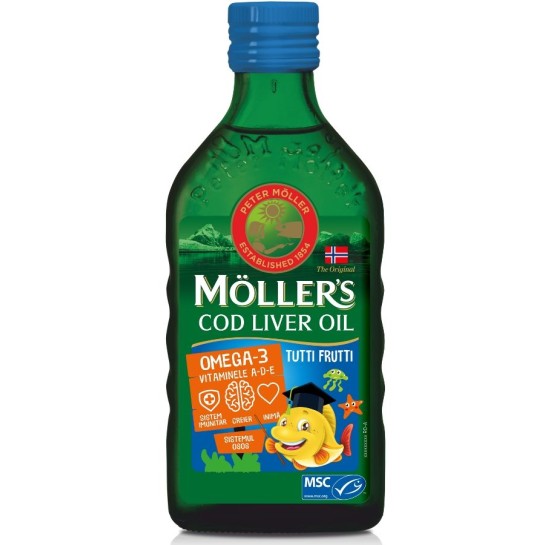 Möller’s cod liver oil omega3, aromă de tutti-frutti, 250 ml