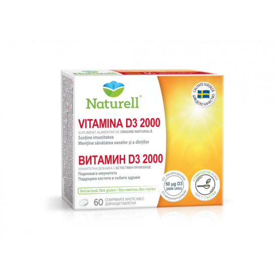 Naturell Vitamina D3 2000, 60 comprimate masticabile