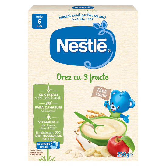 Nestle Cereale orez cu 3 fructe 250g, de la 6 luni