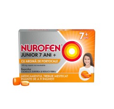 Nurofen Junior 7 ani+ 100 mg cu aroma de portocale, 12 capsule, Reckitt Benckiser