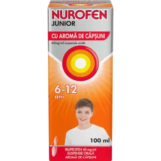 Nurofen Junior cu aromă de căpşuni, 6-12 ani, 100 ml, Reckitt Benckiser Healthcare