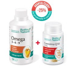 Omega 3-6-9, 90 capsule + Coenzima Q10, 30 capsule, Rotta Natura