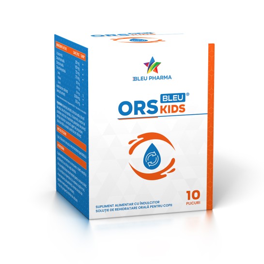 ORS Kids Bleu, solutie de rehidratare orală, 10 plicuri 5.5 g, Bleu Pharma 