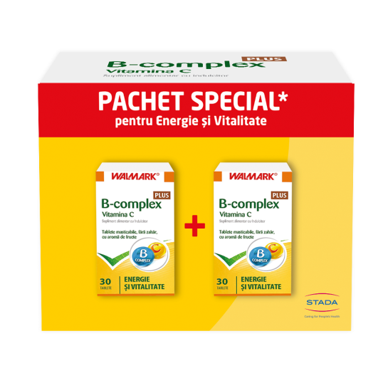 Pachet B complex + Vitamina C, aromă de fructe, 30+30 capsule, Walmark