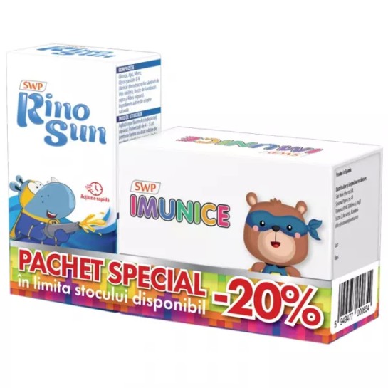 Pachet Imunice 30 plicuri + RinoSun copii, 20ml, SunWave