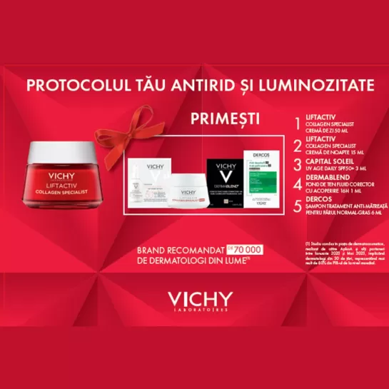 Pachet Promotional Vichy liftactiv collagen specialist crema zi 50 ml + crema noapte 15ml + mostre