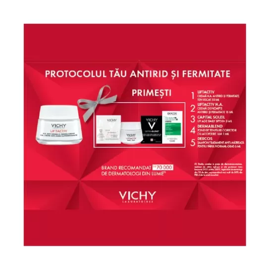 Pachet Promotional Vichy Liftactiv ha crema antirid ten uscat 50ml + crema noapte 15ml + mostre