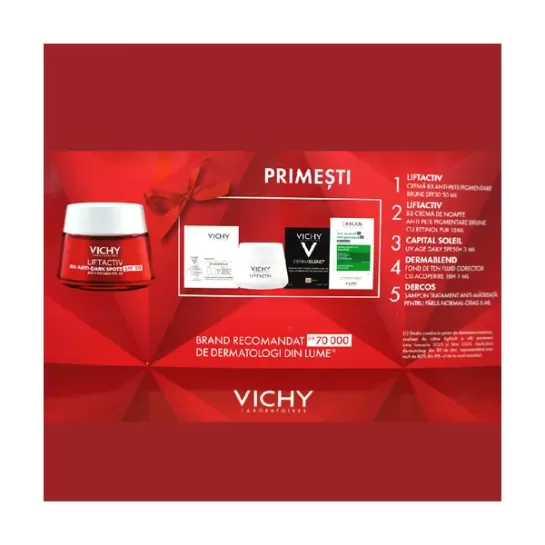 Pachet promotional Vichy Liftactiv collagen specialist crema de zi antirid 50ml + crema de noapte 15ml
