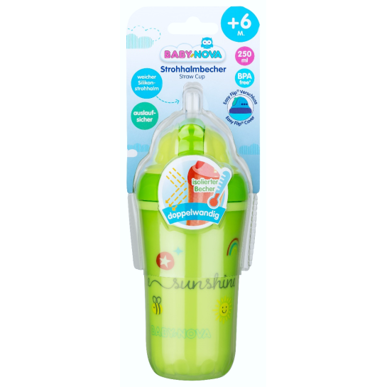 Pahar izotermic cu pai 250ml, 6luni+, diferite culori, Babynova