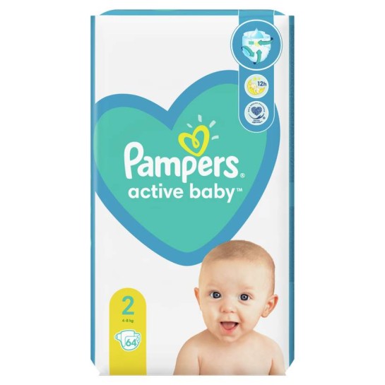 Pampers 2 active baby 4-8kg, 64 bucăti