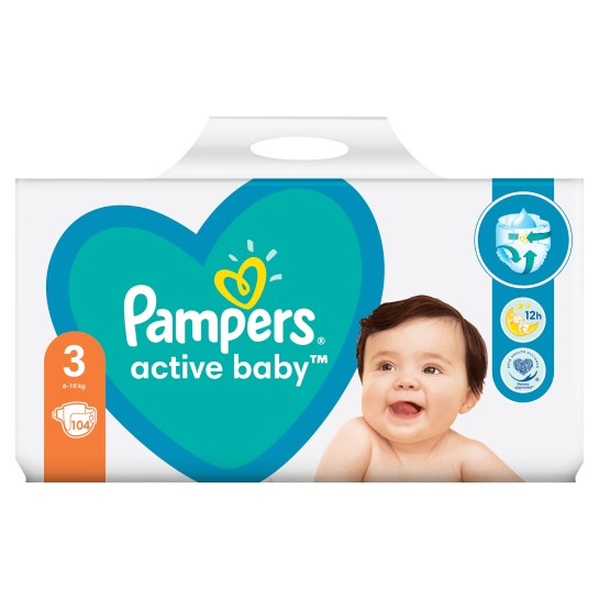 Pampers 3 active baby 6-10kg, 104 bucăti