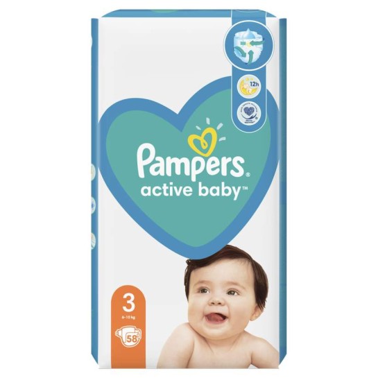 Pampers 3 active baby 6-10kg, 58 bucăti